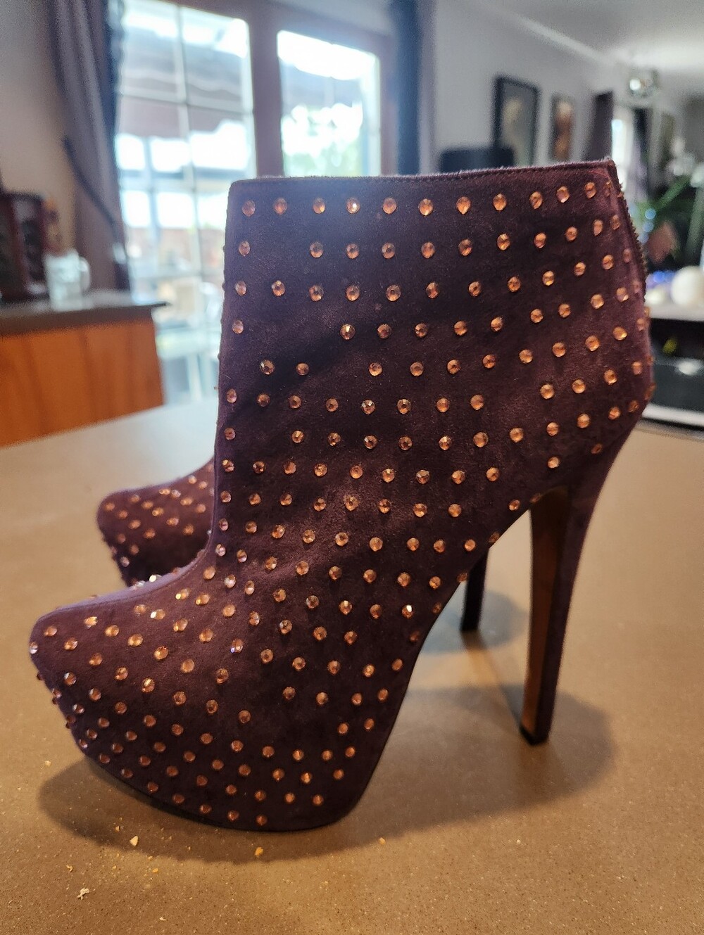 Betsey Johnson Purple Suede Sparkle High-Heel Ankle Booties